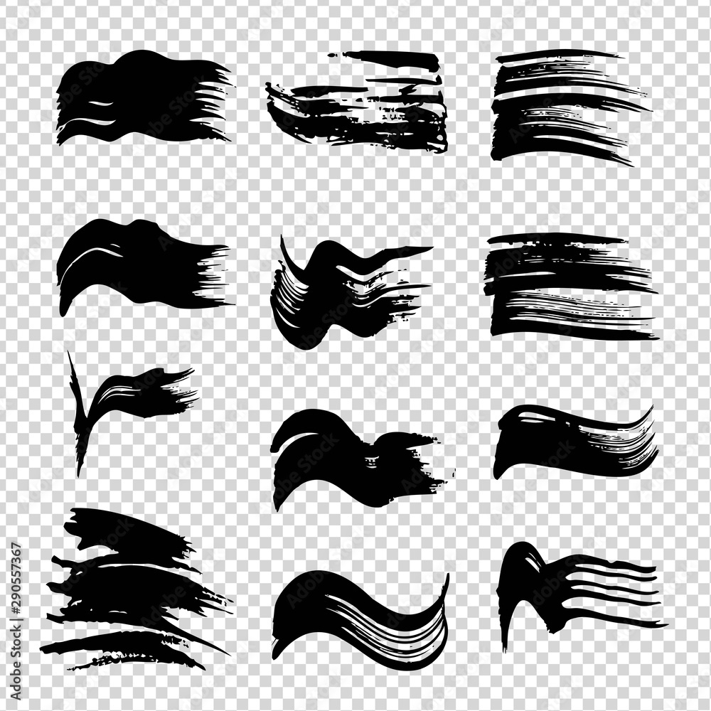 Fototapeta premium Textured abstract brushstrokes black isolated on imitation transparent background