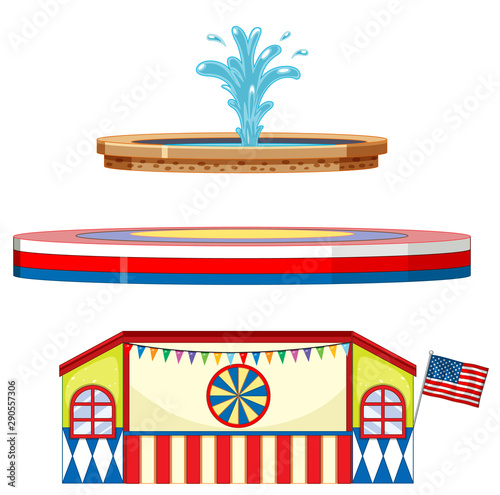 Circus stages and fountain on white background