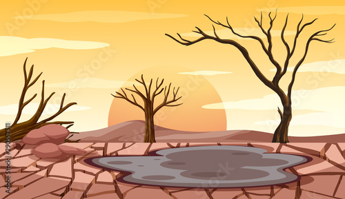 Deforestation scene with drought land