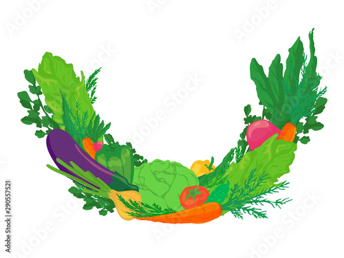Fresh vegetables half-circle frame. Element for design.