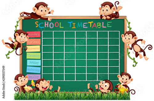 School timetable template with monkeys