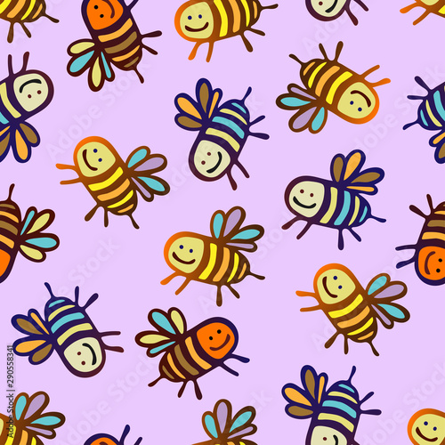 Seamless vector pattern with colorful decorative bees. © Tatiana Lapteva