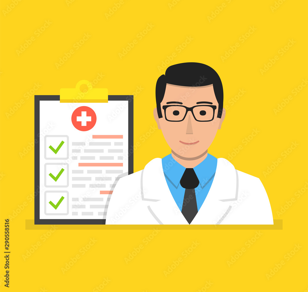 Doctor male with clipboard. Flat cartoon style. Vector illustration. Doctor male with clipboard. Flat cartoon style. Vector illustration.