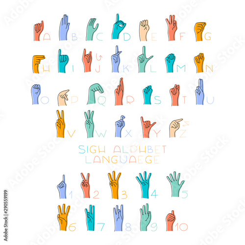 Vector Illustration of Sign Language Hands and Alphabet for deaf.