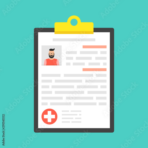 Medical clipboard with male icon.  Flat cartoon style. Vector illustration. © Art Alex