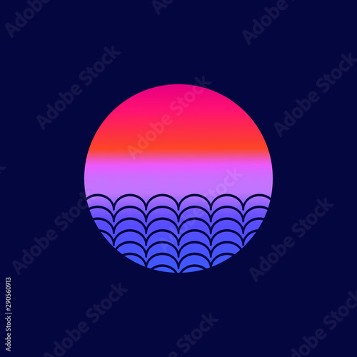 Cyberpunk style sun. Futuristic background the 80s. New retro wave. Trend Vector illustration.