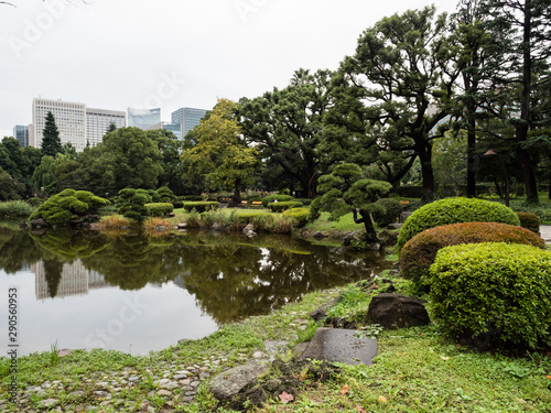 Traditional Japanese garden with pond at Hibiya park - Tokyo, Japan
