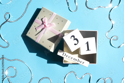 Photography Gift box with cubes with the date of the new year.