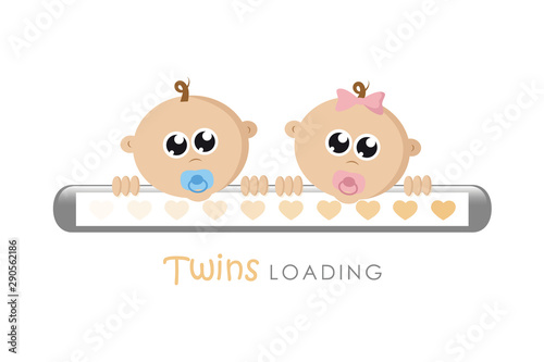 baby girl and boy twins loading bar with hearts vector illustration EPS10