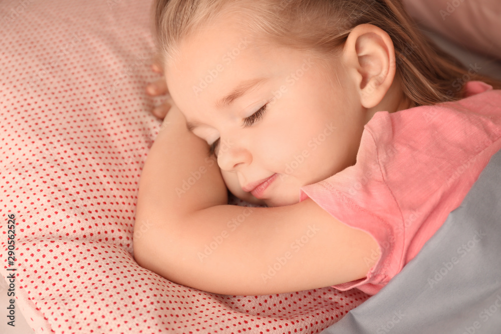 Cute little girl sleeping in bed at home Cute little girl sleeping in bed at home