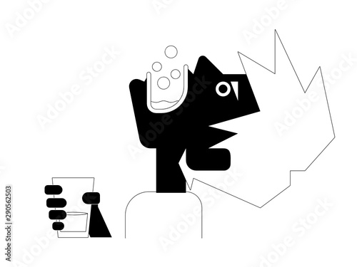 うがいをする男性のかわいくてシンプルなモノクロイラスト	