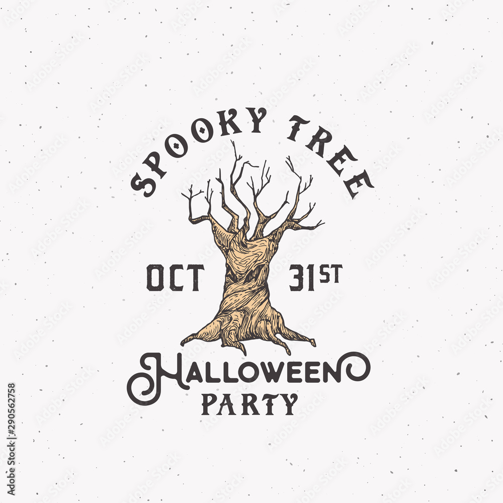 Spooky Tree Party Halloween Logo or Label Template. Hand Drawn Colorful ...