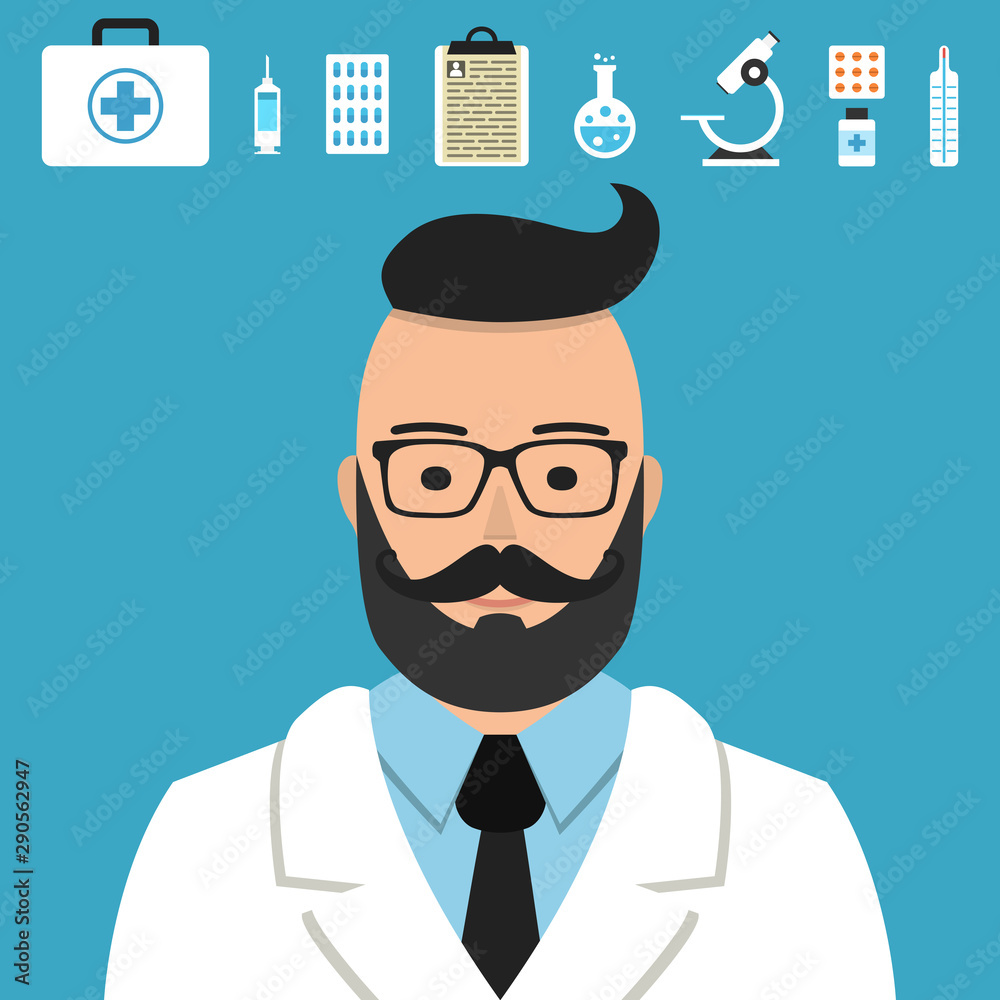 Senior doctor vector. Medical icons set for web and mobile application. Flat design style. Senior doctor vector. Medical icons set for web and mobile application. Flat design style.