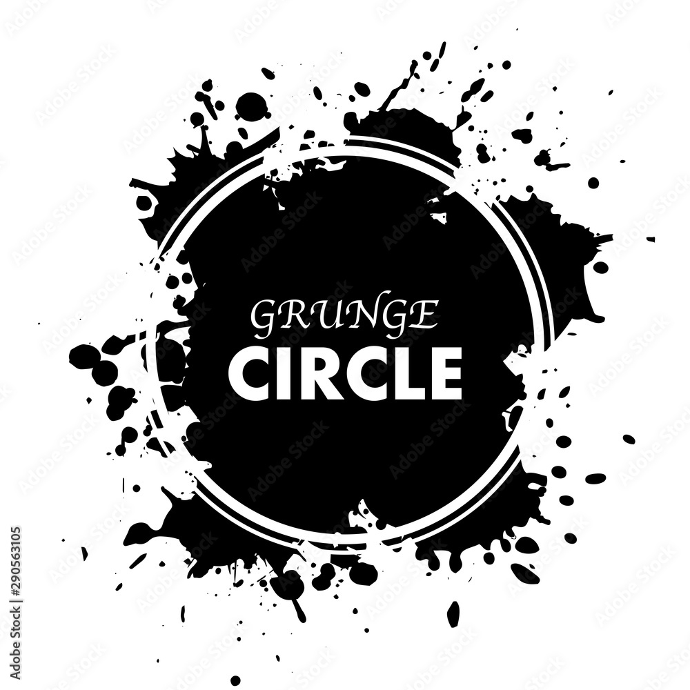 Black in blots abstract splash with circle white frame and text Black in blots abstract splash with circle white frame and text