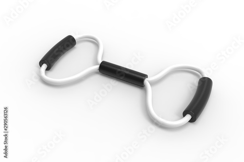 Resistance workout elastic band with foam grip handle for branding. 3d render illustration.