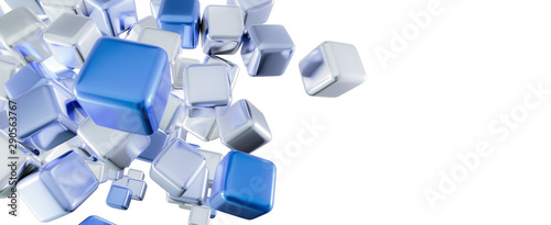 abstract cube background, 3d cubes floating on white background. space for text or brand name. 3d illustration 
