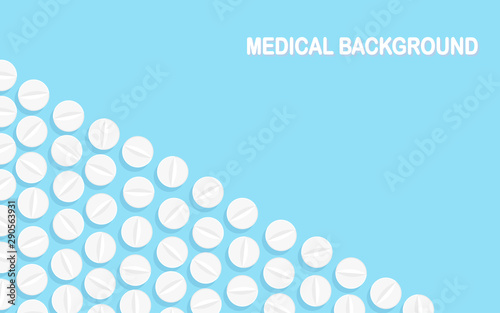 Set of pills, medicine, drugs. Painkiller Tablet, vitamine, pharmaceutical antibiotics. Medical background. Vector cartoon design