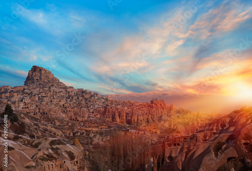 Pigeon Valley with Uchisar castle at sunset - Cappadocia Turkey
