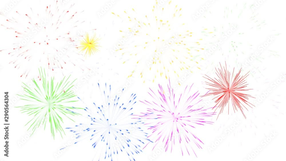 Fireworks isolated on white background. Celebration, holidays, party decoration. (with matte)