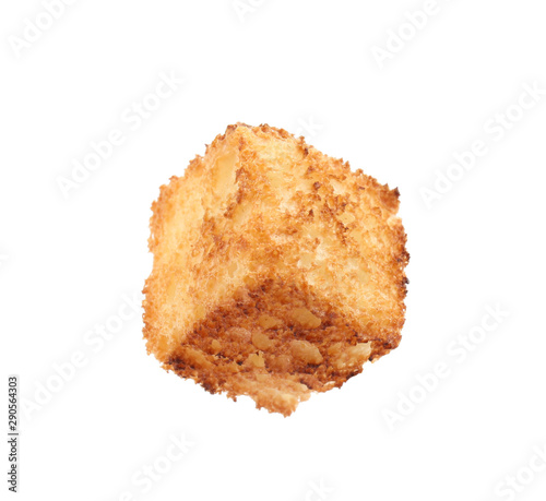 Tasty crispy fried crouton on white background