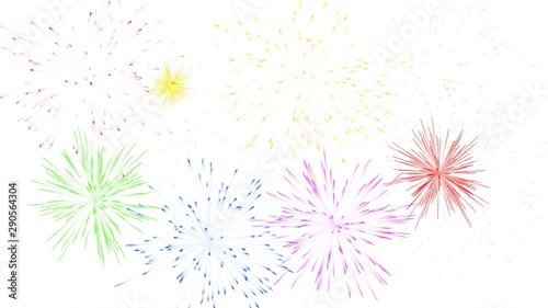 Fireworks isolated on white background. Celebration, holidays, party decoration. (with matte)
