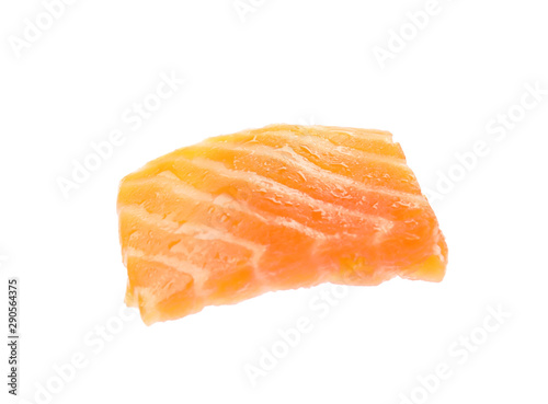 Piece of fresh red salmon on white background