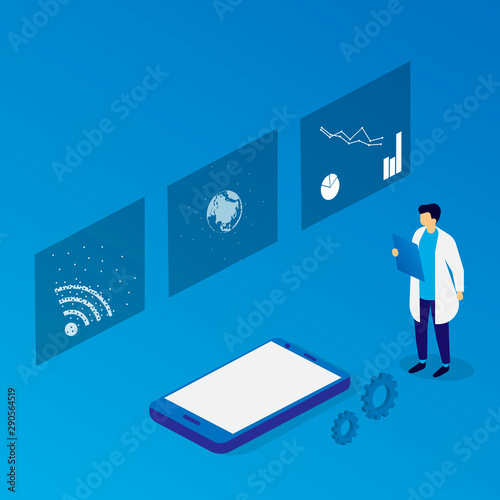 Test lab. Smartphone testing. Vector illustration