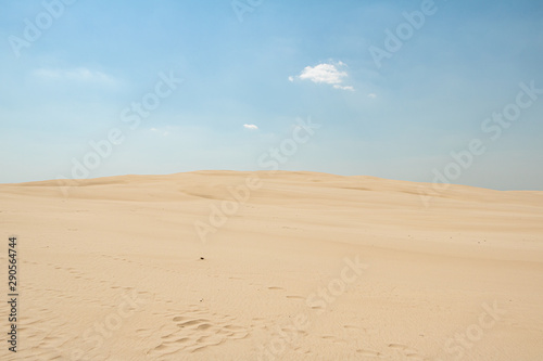 White sand dunes on a sunny day with bright blue sky  in Slowinski National Park in Leba in Plonad