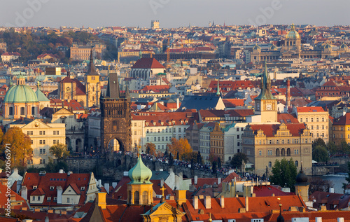 Prague - The Town, Charles bridge and in the evening light.