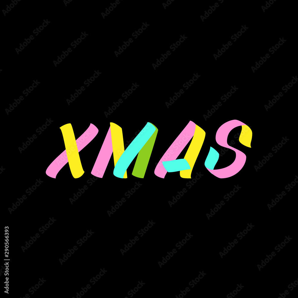 Xmas brush sign lettering. Celebration card design elements on black background. Holiday lettering templates for greeting cards, overlays, posters