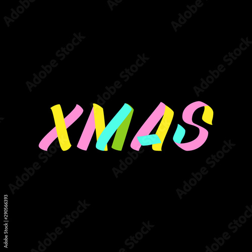 Xmas brush sign lettering. Celebration card design elements on black background. Holiday lettering templates for greeting cards  overlays  posters