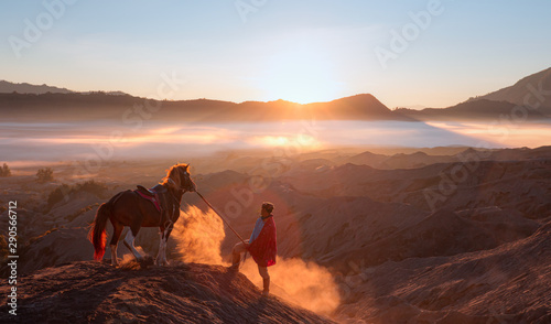 Horseman at Bromo Tengger Semeru National Park - East Java Indonesia