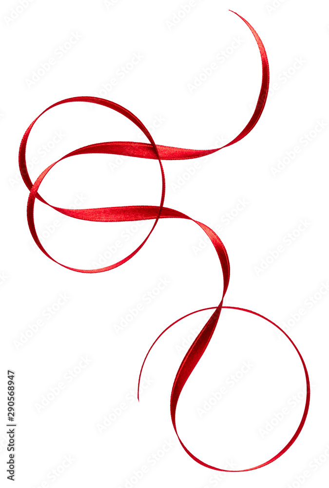 Shiny satin ribbon in red color isolated on white background close up . Ribbon image for decoration design. Shiny satin ribbon in red color isolated on white background close up . Ribbon image for decoration design.