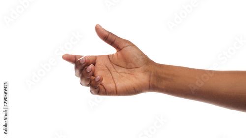 Black female helping hand on white background