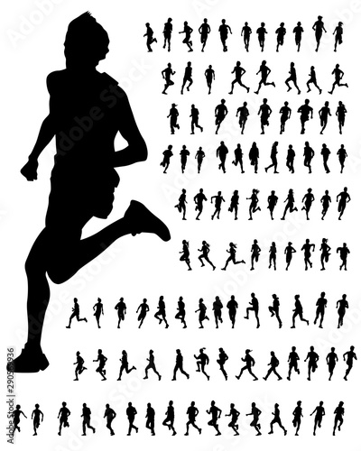 People athletes on running race on white background