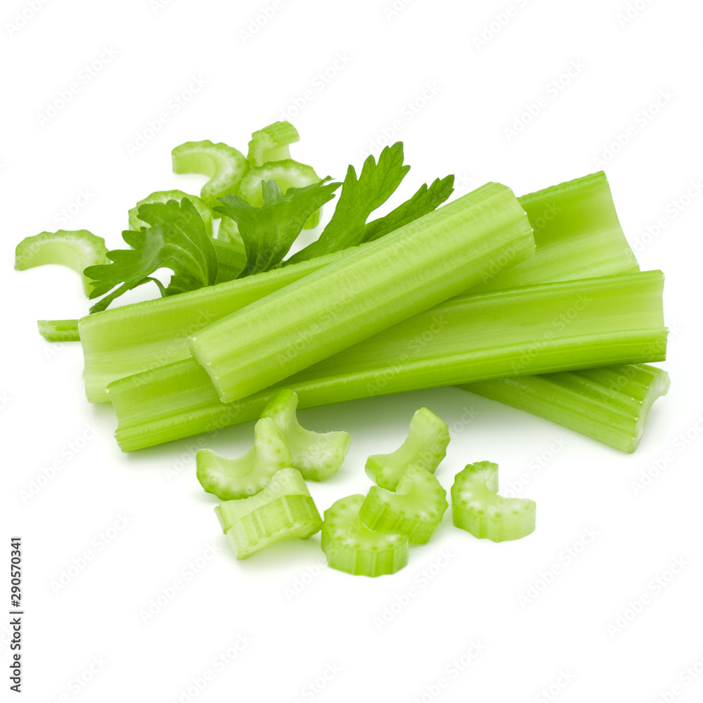 Celery stalk bunch isolated om white background cut out. Celery stalk bunch isolated om white background cut out.