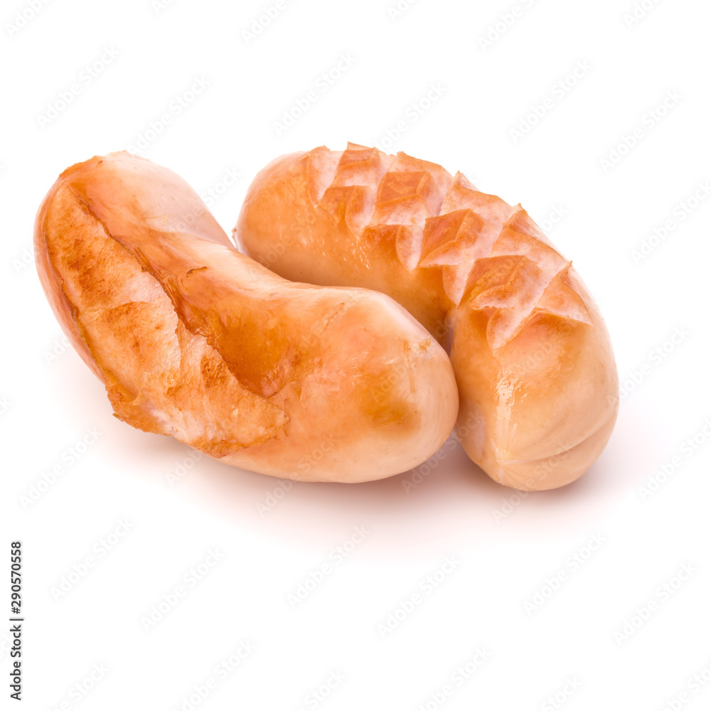 Two grilled sausages isolated on white background cutout Two grilled sausages isolated on white background cutout