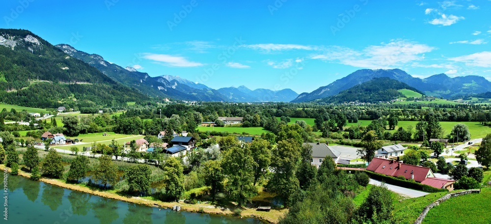 Fototapeta premium Austrian Alps-panoramic view from castle Trautenfels