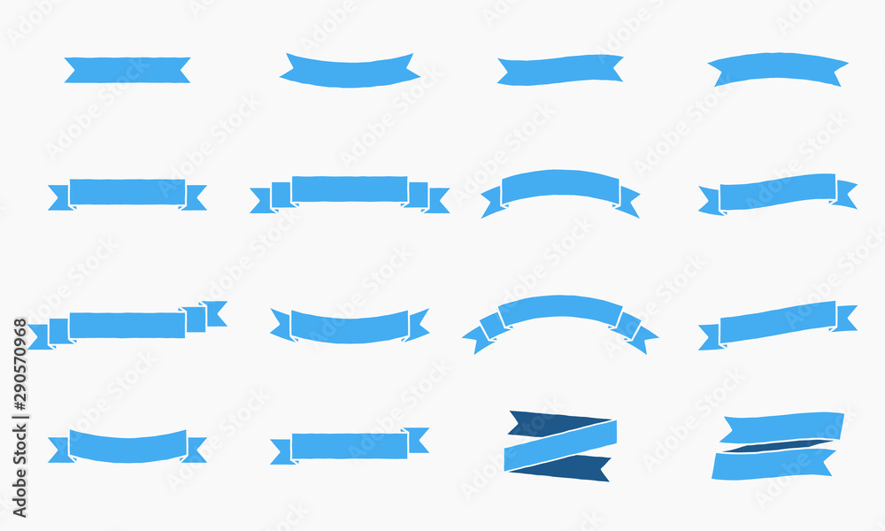 Vector ribbon banners. Vintage design of ribbon banners. Set of 16 blue ribbons banners.