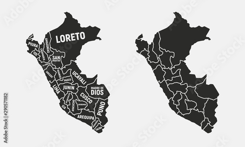 Peru map. Poster map of Peru with state names. Peru states map background. Vector illustration photo