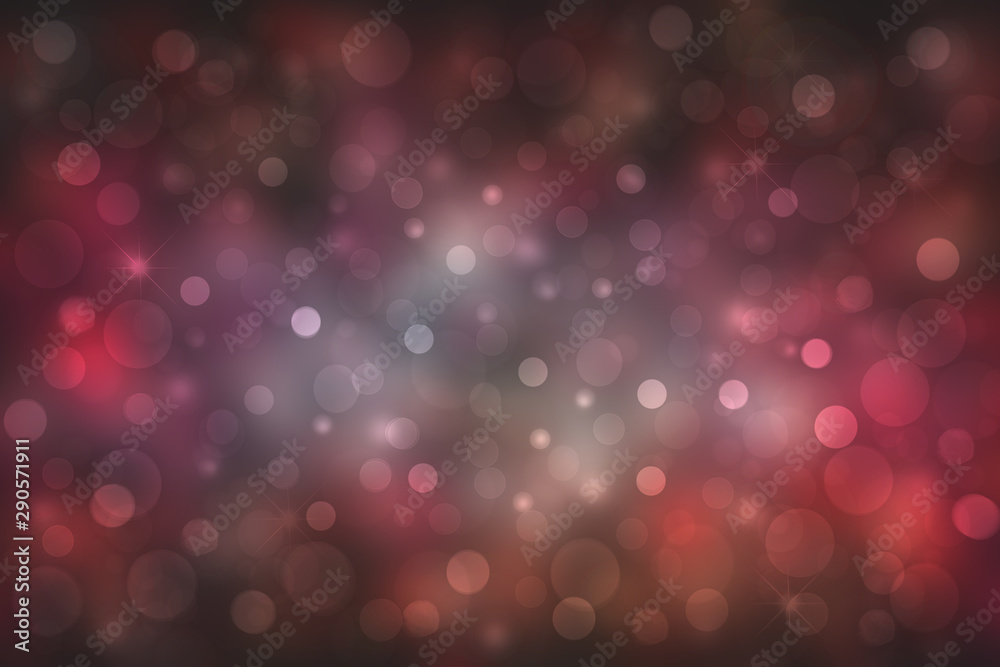 Abstract Halloween background. Abstract blurred dark purple brown gradient pink background texture with bokeh lights and stars. Template for Happy Halloween or Christmas.