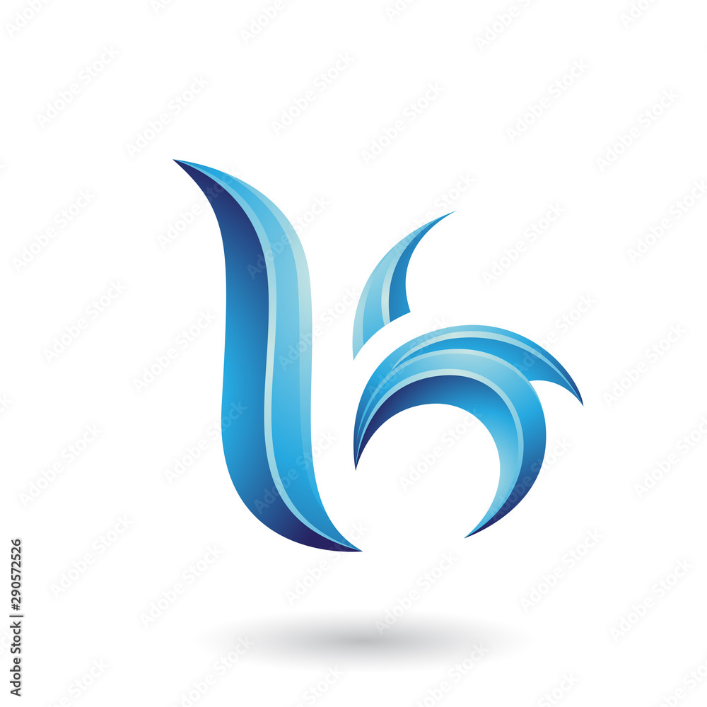 Blue Glossy Leaf Shaped Letter B or K Illustration