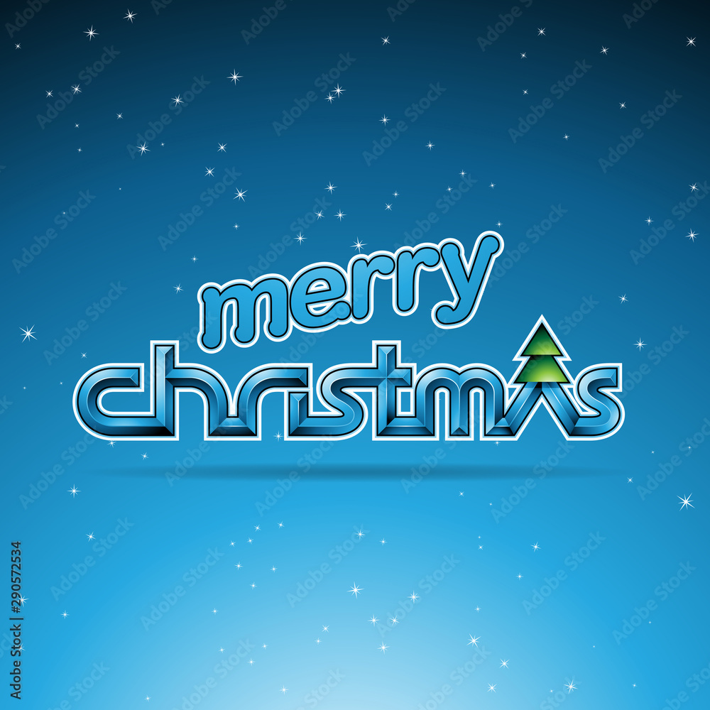 Blue Glossy Merry Christmas Text Design Illustration