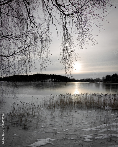 Frozen lake Pangodi at a cold day in Estonia