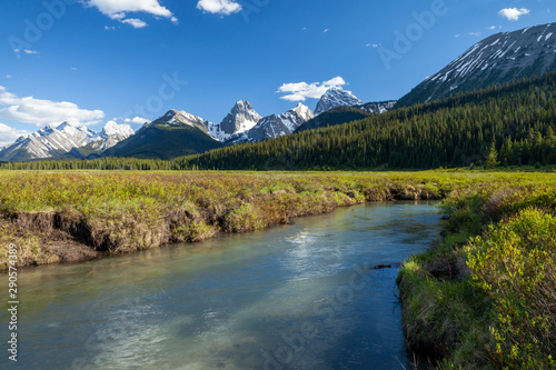 A creek and mountains in Kanaknskis Alberta, Canada