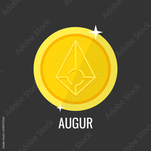 Augur gold coin icon. Sign payment symbol. Crypto currency, virtual electronik, internet money. Vector illustration.