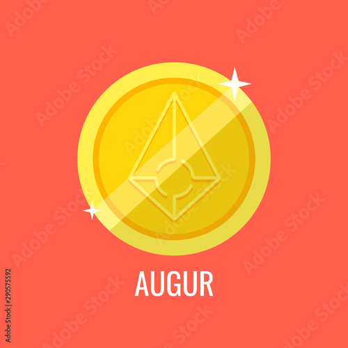 Augur gold coin icon. Sign payment symbol. Crypto currency, virtual electronik, internet money. Vector illustration.