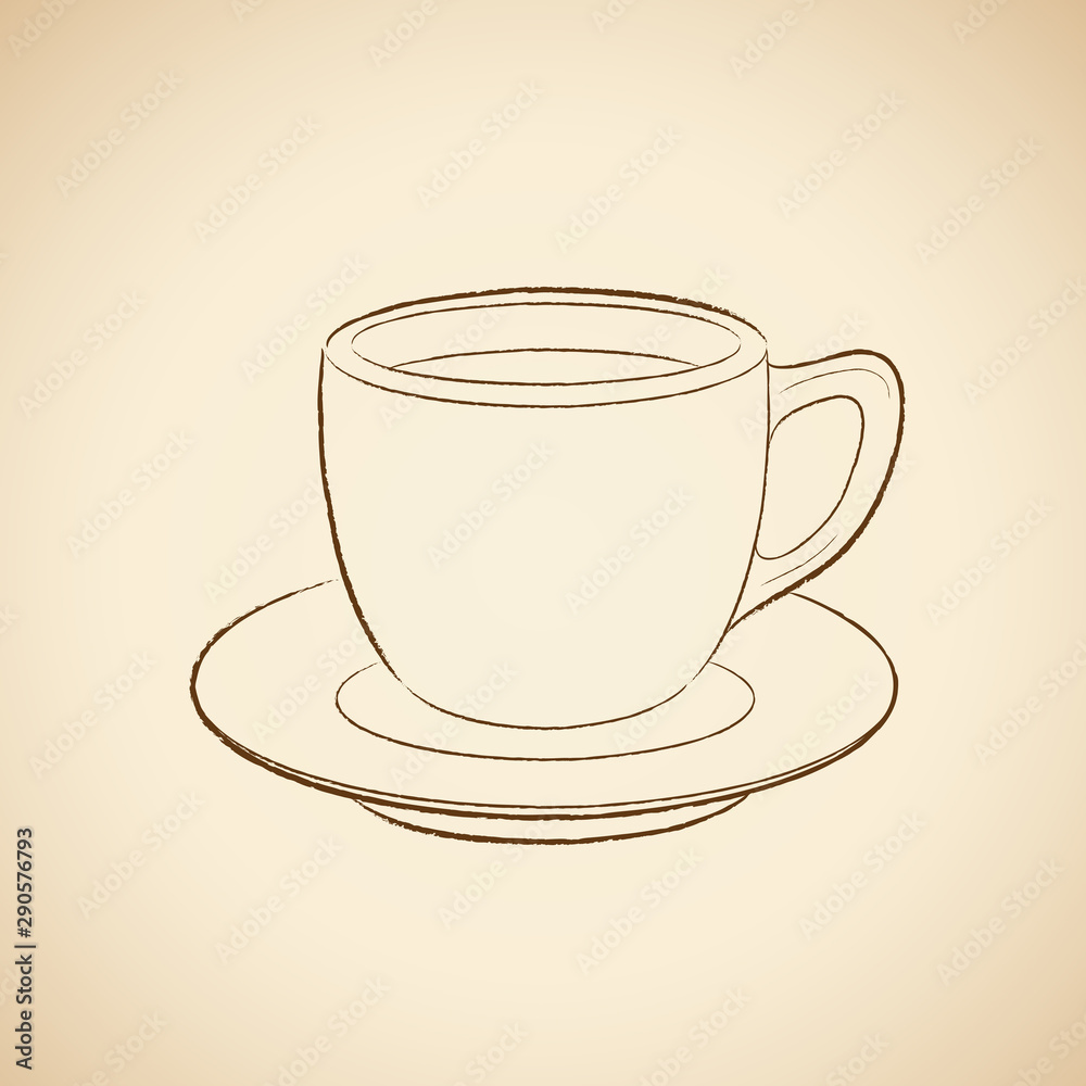 Charcoal Drawing of a Coffee Cup Icon on a Beige Background Illustration