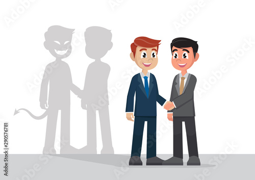 Businessman shaking hands with colleagues And an invisible threat.