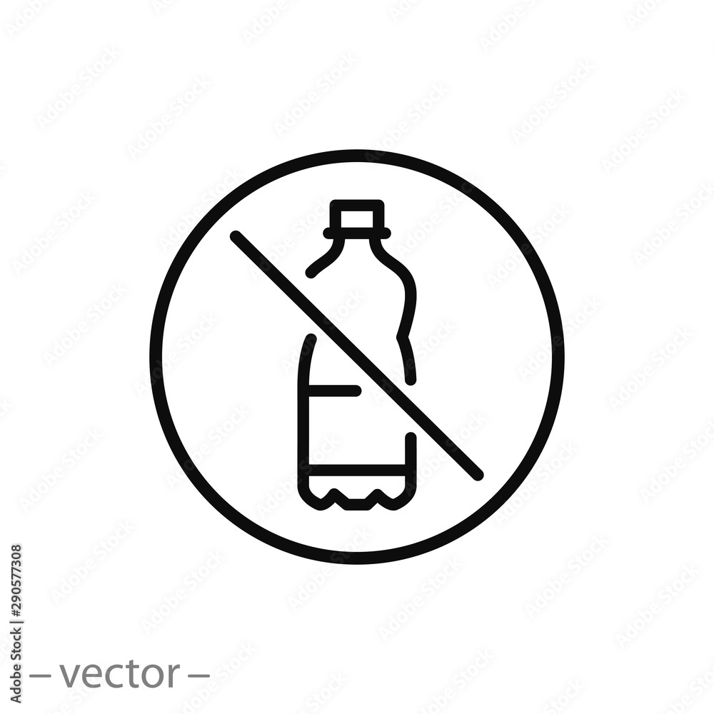 no plastic icon, forbidden bottle plastic, stop sign, thin line web symbol on white background - editable stroke vector illustration eps10 no plastic icon, forbidden bottle plastic, stop sign, thin line web symbol on white background - editable stroke vector illustration eps10